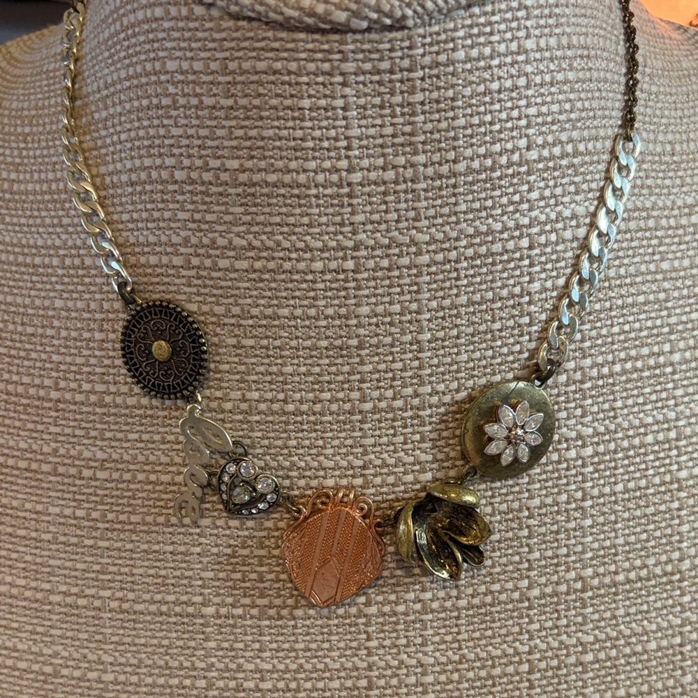 Fossil Gold and Silver Charm Necklace